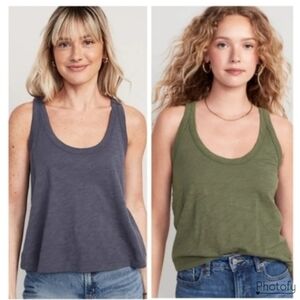 2 NWT Women's Old Navy 100% Cotton Summer Linen Tank Top Bundle - Blue / Green
